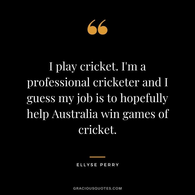 I play cricket. I'm a professional cricketer and I guess my job is to hopefully help Australia win games of cricket.