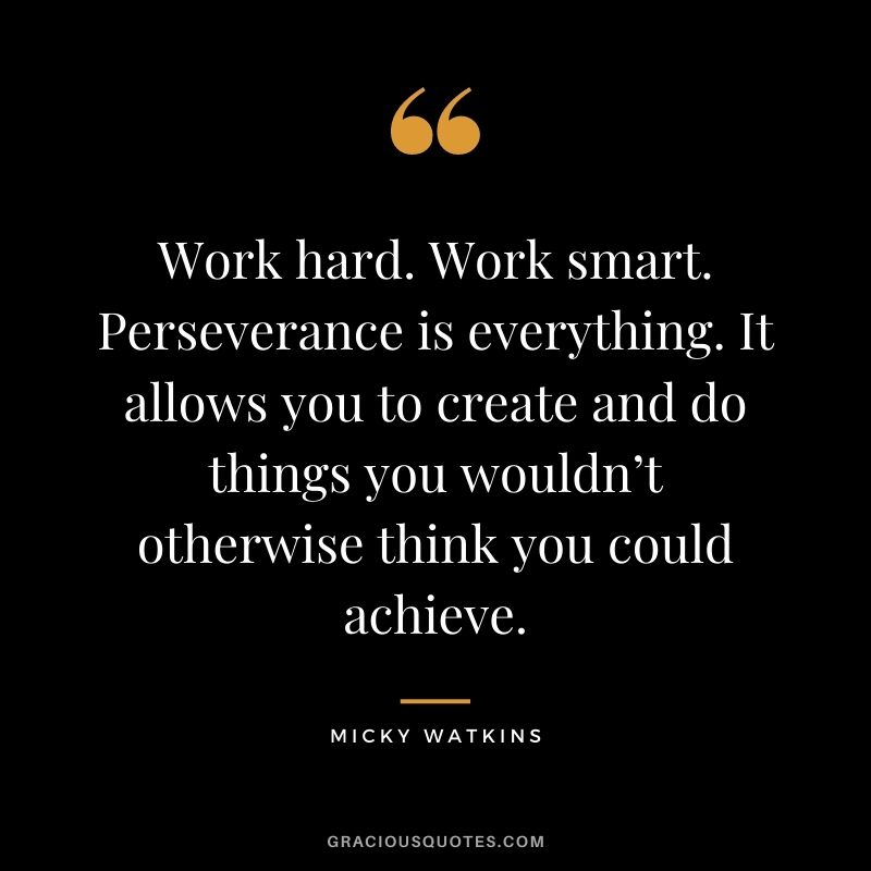 Work hard. Work smart. Perseverance is everything. It allows you to create and do things you wouldn’t otherwise think you could achieve.