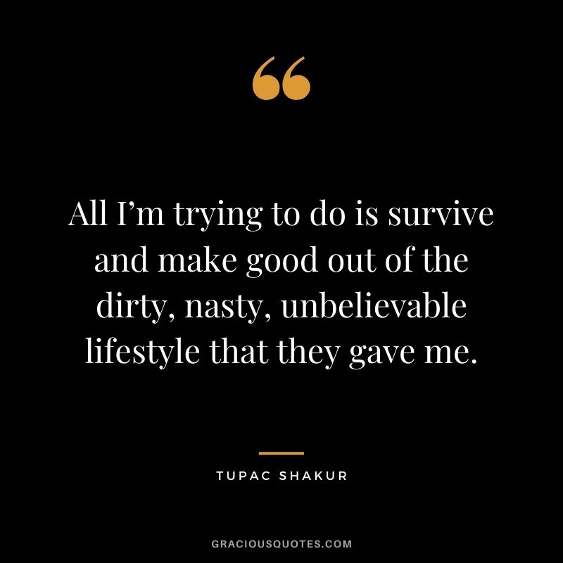 All I’m trying to do is survive and make good out of the dirty, nasty, unbelievable lifestyle that they gave me.
