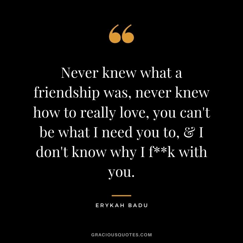 Never knew what a friendship was, never knew how to really love, you can't be what I need you to, & I don't know why I f**k with you.