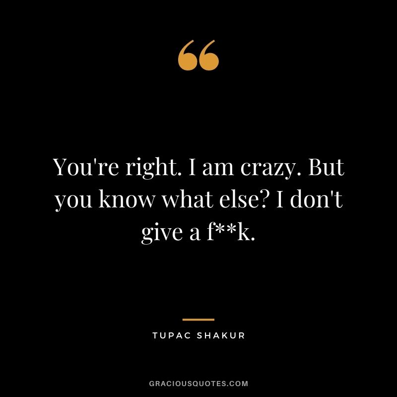You're right. I am crazy. But you know what else I don't give a fk.