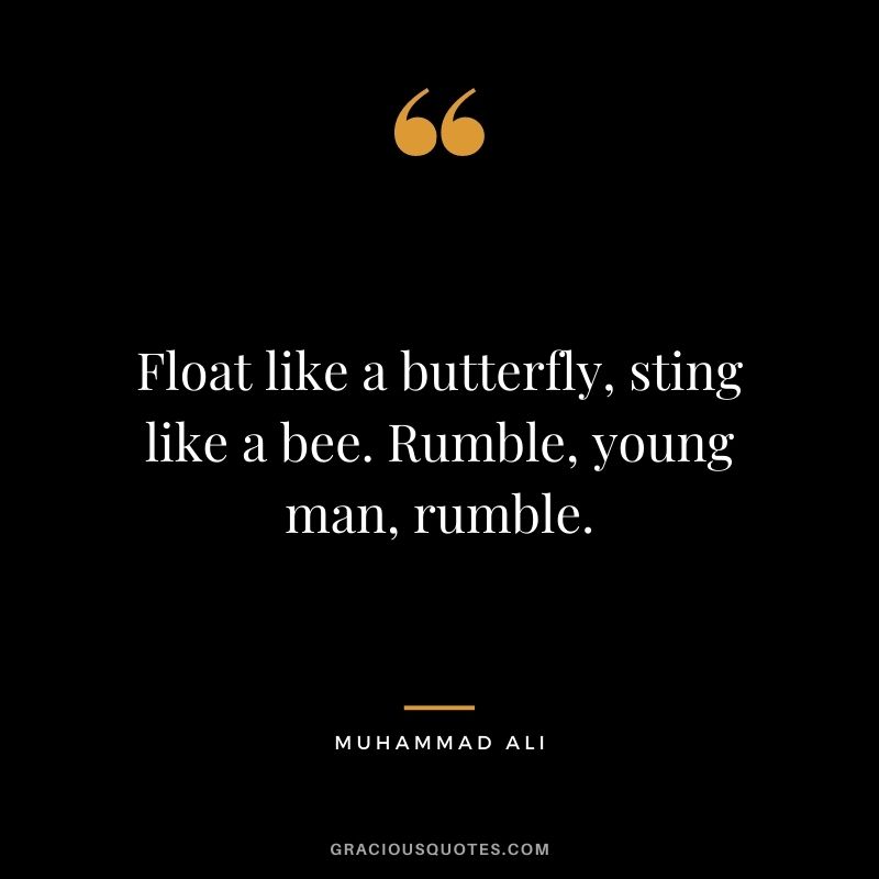 Float like a butterfly, sting like a bee. Rumble, young man, rumble.