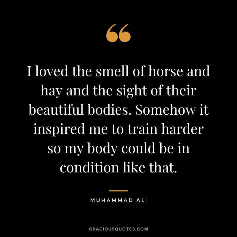 I loved the smell of horse and hay and the sight of their beautiful bodies. Somehow it inspired me to train harder so my body could be in condition like that.