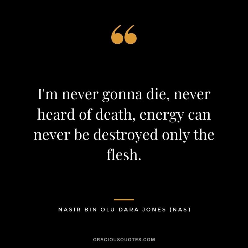 I'm never gonna die, never heard of death, energy can never be destroyed only the flesh.