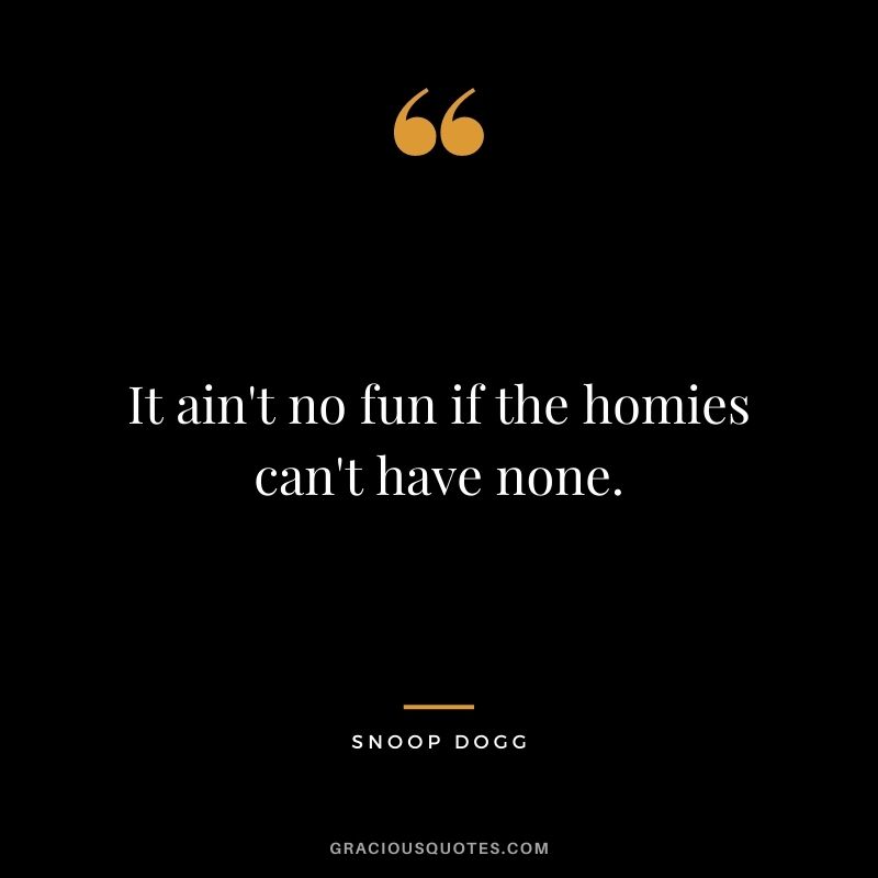 It ain't no fun if the homies can't have none. ― Snoop Dogg