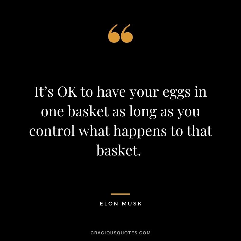 It’s OK to have your eggs in one basket as long as you control what happens to that basket. - Elon Musk