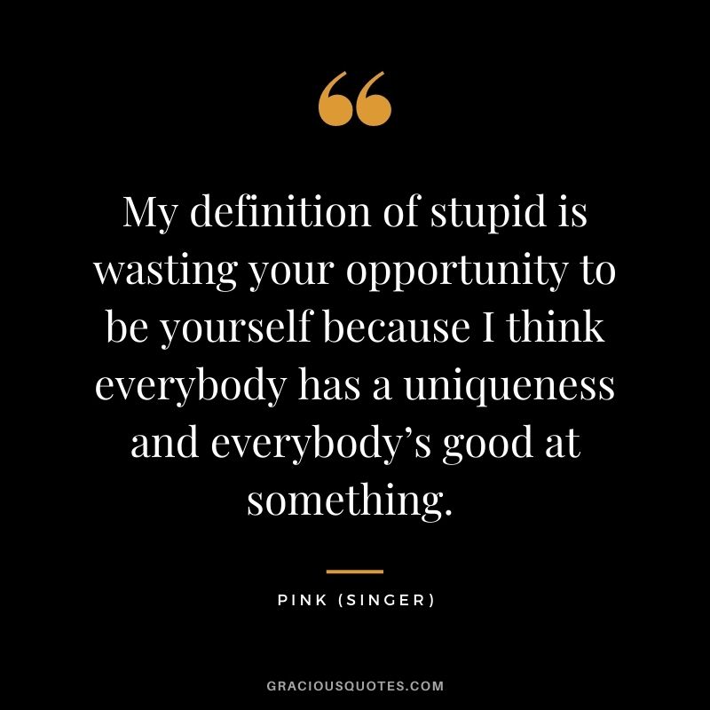 My definition of stupid is wasting your opportunity to be yourself because I think everybody has a uniqueness and everybody’s good at something. - PINK (Singer)