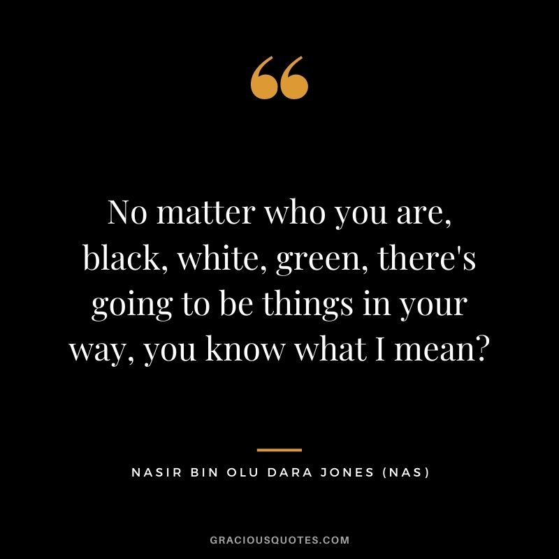 No matter who you are, black, white, green, there's going to be things in your way, you know what I mean?
