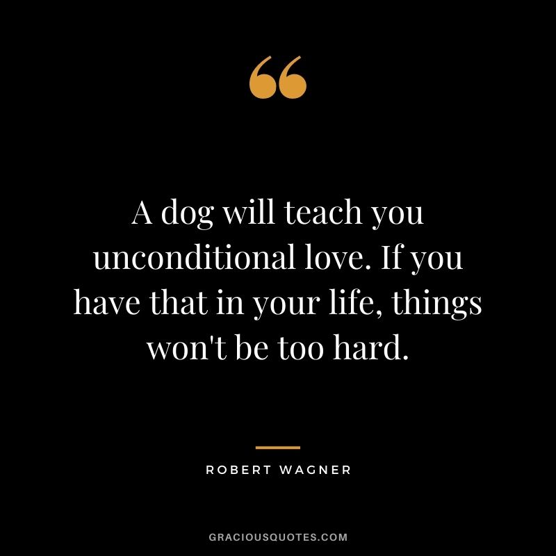 A dog will teach you unconditional love. If you have that in your life, things won't be too hard. - Robert Wagner