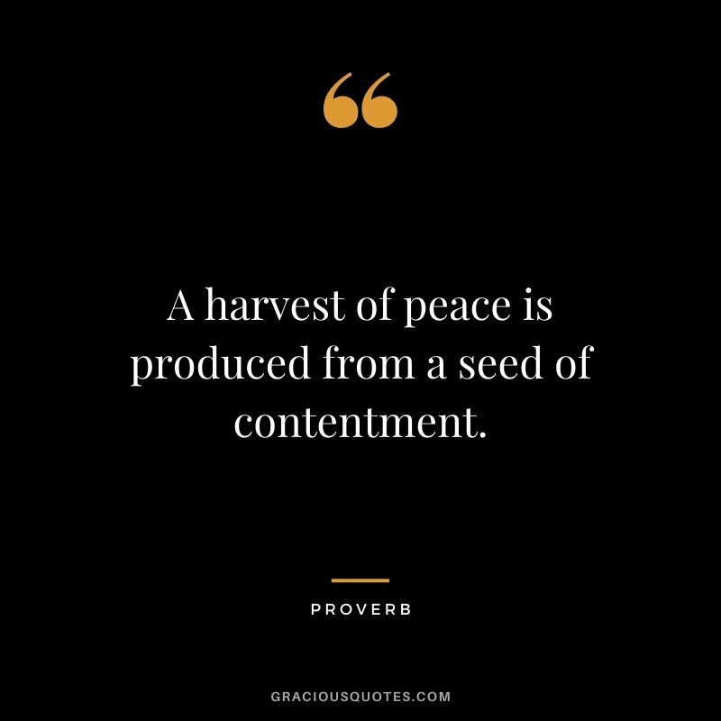 A harvest of peace is produced from a seed of contentment. - Proverb