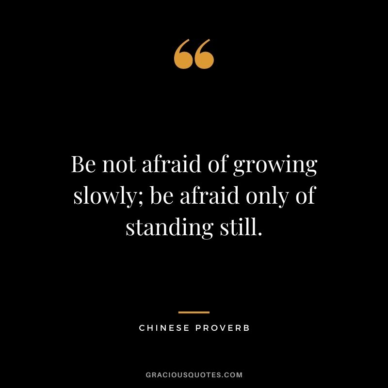 Be not afraid of growing slowly; be afraid only of standing still. - Chinese Proverb