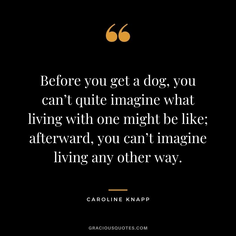 Before you get a dog, you can’t quite imagine what living with one might be like; afterward, you can’t imagine living any other way. - Caroline Knapp