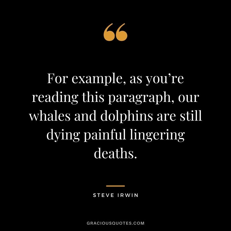 For example, as you’re reading this paragraph, our whales and dolphins are still dying painful lingering deaths.