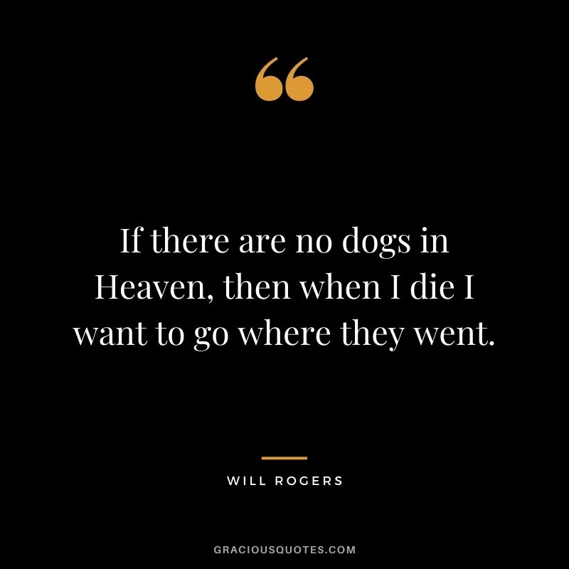 If there are no dogs in Heaven, then when I die I want to go where they went. – Will Rogers