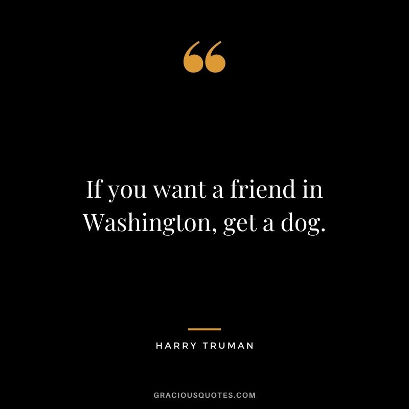 If you want a friend in Washington, get a dog. – Harry Truman