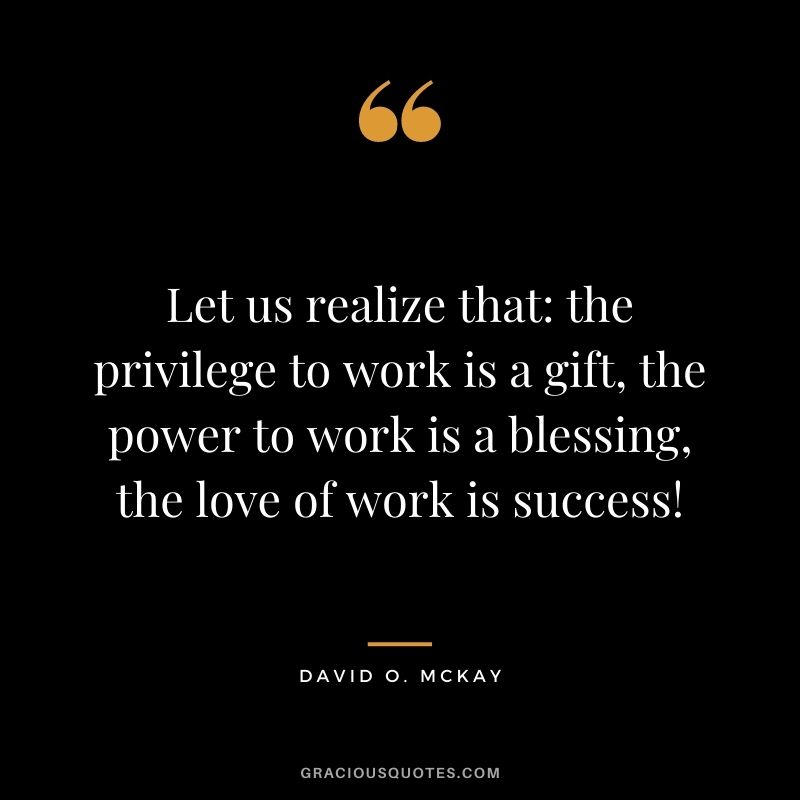 Let us realize that: the privilege to work is a gift, the power to work is a blessing, the love of work is success! - David O. McKay