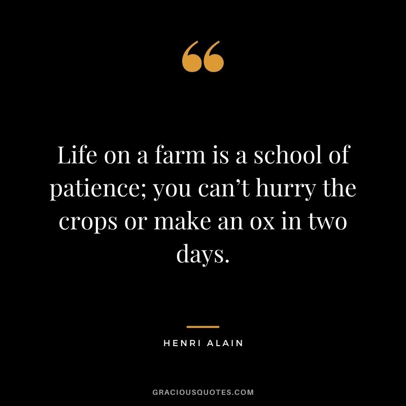 Life on a farm is a school of patience; you can’t hurry the crops or make an ox in two days. – Henri Alain