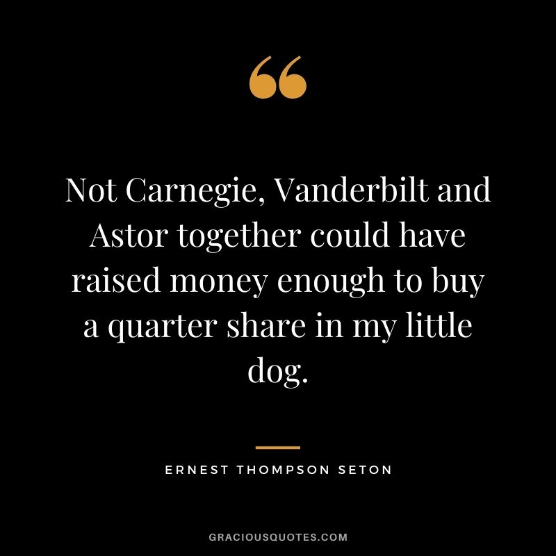 Not Carnegie, Vanderbilt and Astor together could have raised money enough to buy a quarter share in my little dog. - Ernest Thompson Seton
