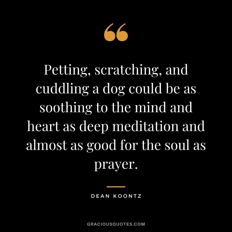 Petting, scratching, and cuddling a dog could be as soothing to the mind and heart as deep meditation and almost as good for the soul as prayer. – Dean Koontz