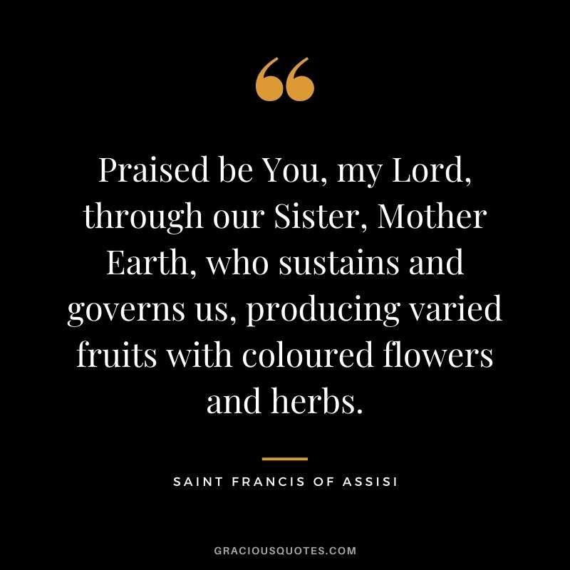 Praised be You, my Lord, through our Sister, Mother Earth, who sustains and governs us, producing varied fruits with coloured flowers and herbs.