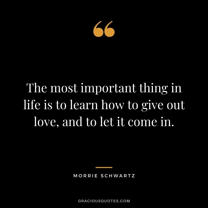 The most important thing in life is to learn how to give out love, and to let it come in. — Morrie Schwartz