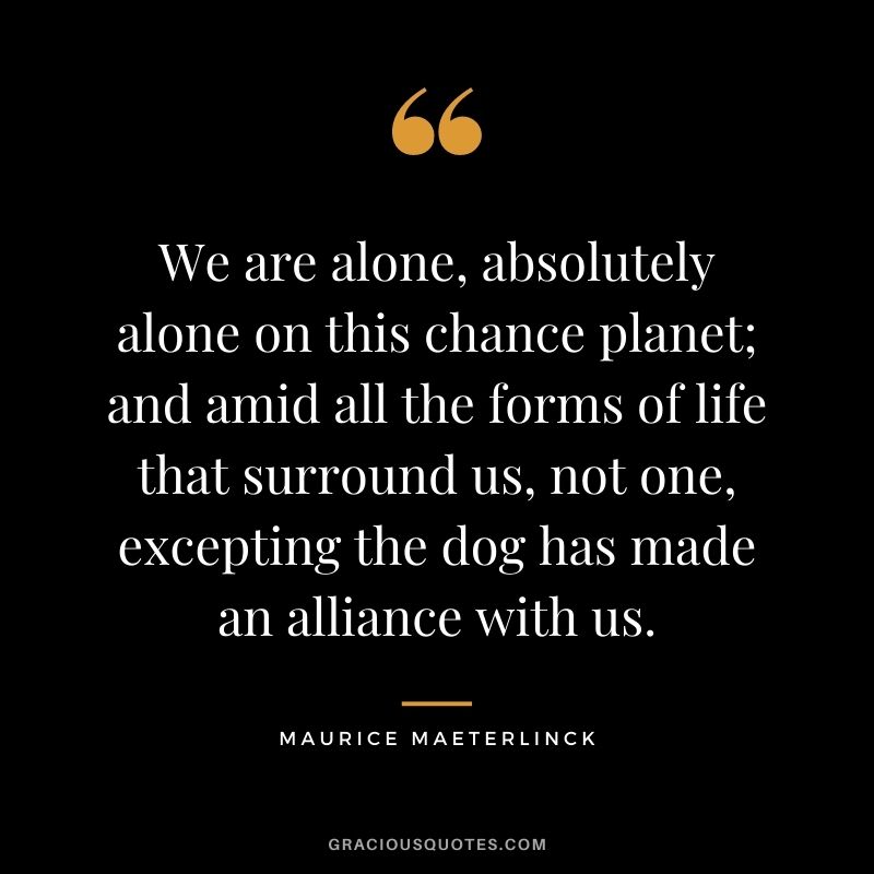 We are alone, absolutely alone on this chance planet; and amid all the forms of life that surround us, not one, excepting the dog has made an alliance with us. – Maurice Maeterlinck