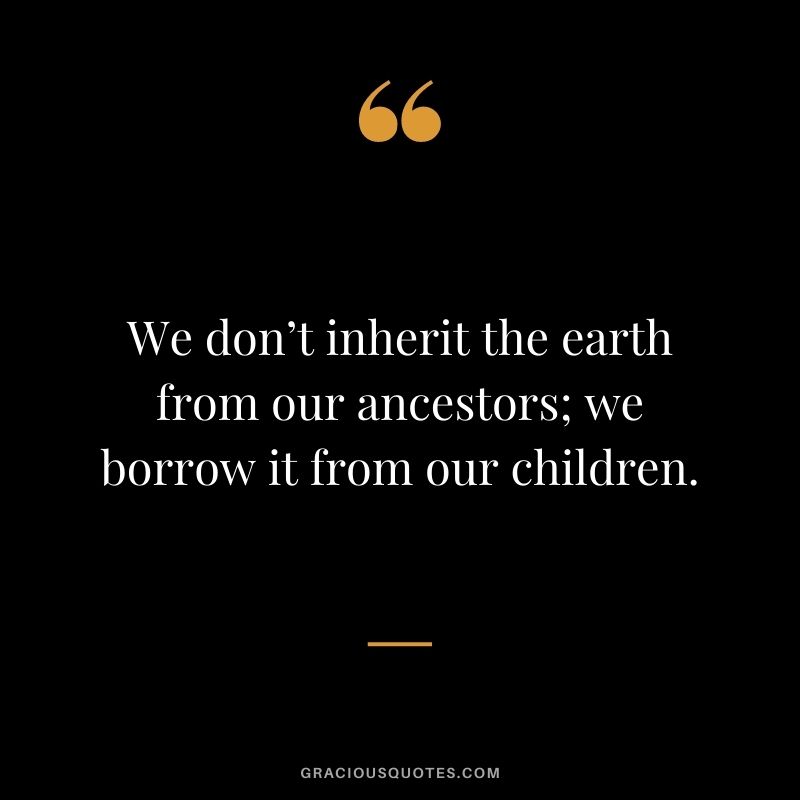 We don’t inherit the earth from our ancestors; we borrow it from our children.