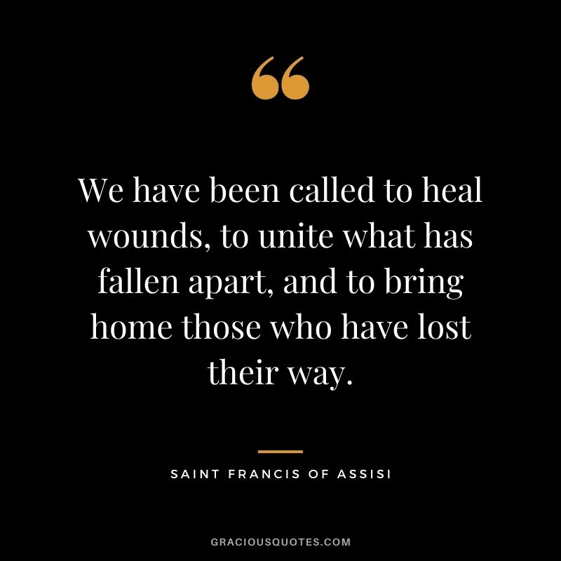 We have been called to heal wounds, to unite what has fallen apart, and to bring home those who have lost their way.
