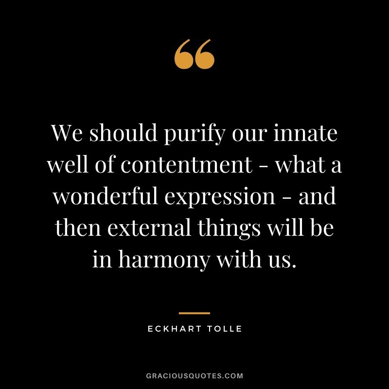 We should purify our innate well of contentment - what a wonderful expression - and then external things will be in harmony with us. - Eckhart Tolle