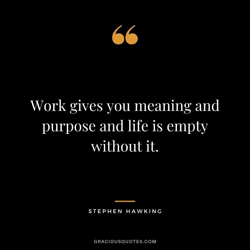Work gives you meaning and purpose and life is empty without it. - Stephen Hawking