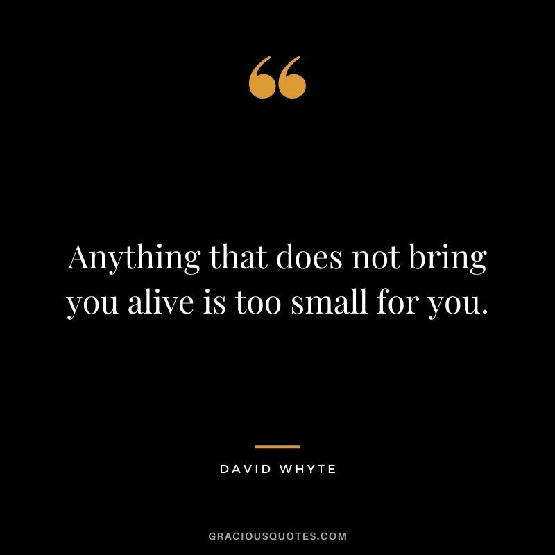 Anything that does not bring you alive is too small for you.