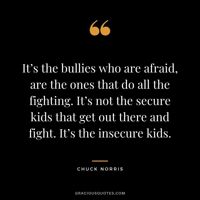 It’s the bullies who are afraid, are the ones that do all the fighting. It’s not the secure kids that get out there and fight. It’s the insecure kids.