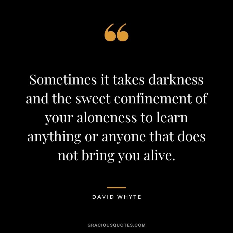Sometimes it takes darkness and the sweet confinement of your aloneness to learn anything or anyone that does not bring you alive.