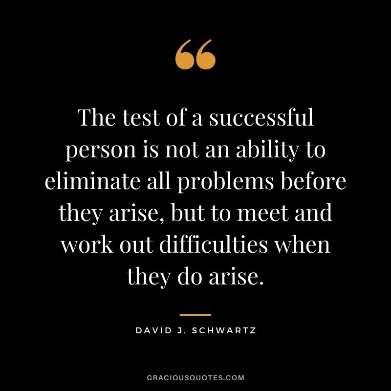 The test of a successful person is not an ability to eliminate all problems before they arise, but to meet and work out difficulties when they do arise.