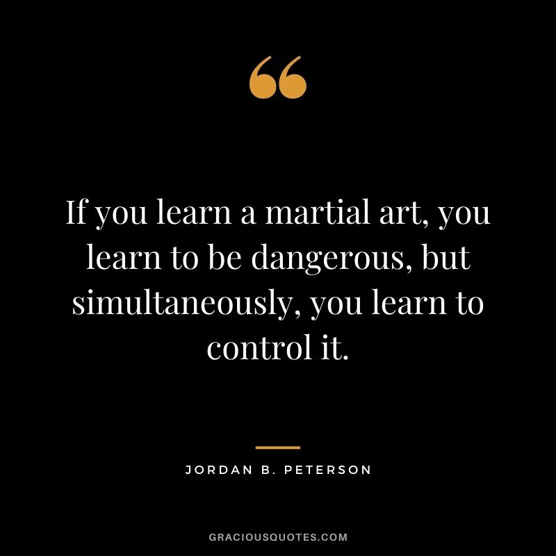 If you learn a martial art, you learn to be dangerous, but simultaneously, you learn to control it.