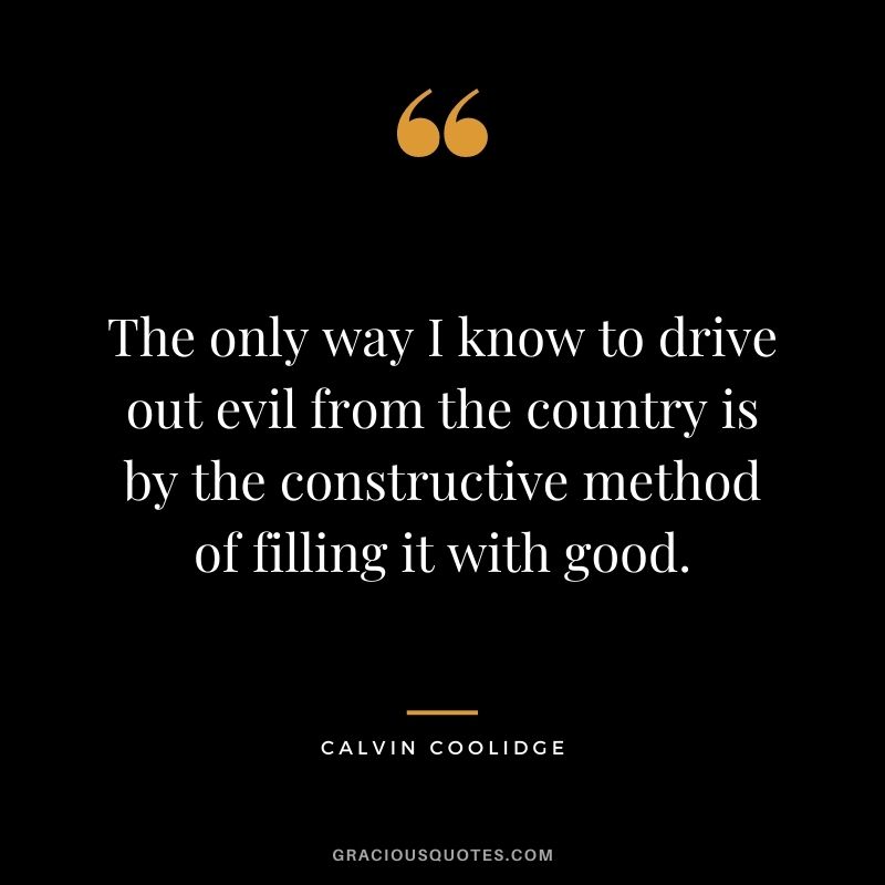 The only way I know to drive out evil from the country is by the constructive method of filling it with good.
