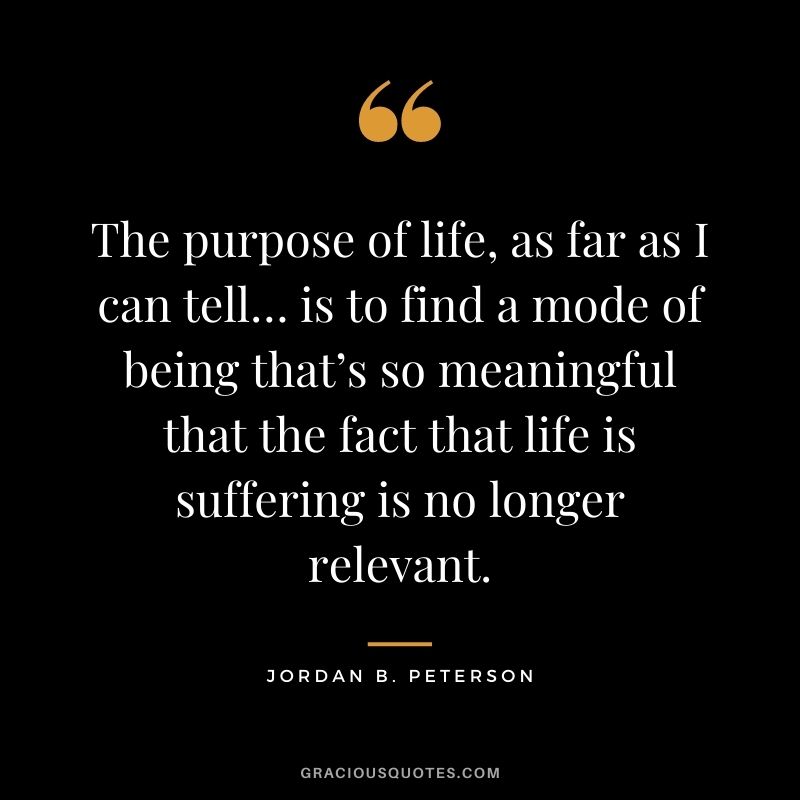 The purpose of life, as far as I can tell… is to find a mode of being that’s so meaningful that the fact that life is suffering is no longer relevant.