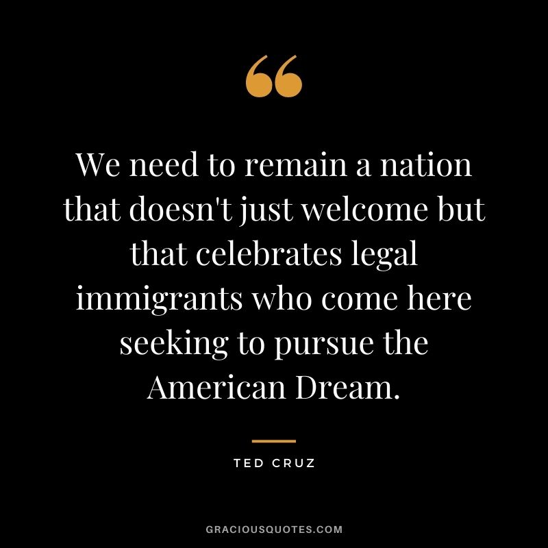 We need to remain a nation that doesn't just welcome but that celebrates legal immigrants who come here seeking to pursue the American Dream.