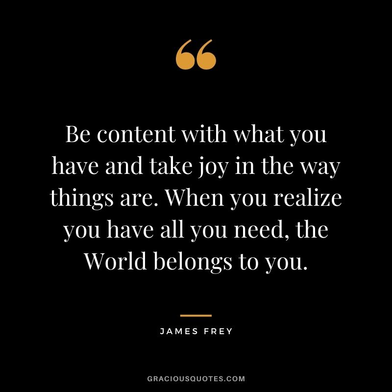 Be content with what you have and take joy in the way things are. When you realize you have all you need, the World belongs to you.