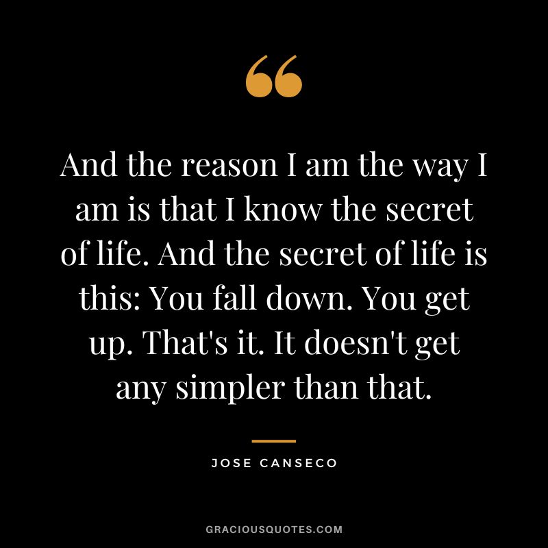 And the reason I am the way I am is that I know the secret of life. And the secret of life is this You fall down. You get up. That's it. It doesn't get any simpler than that.