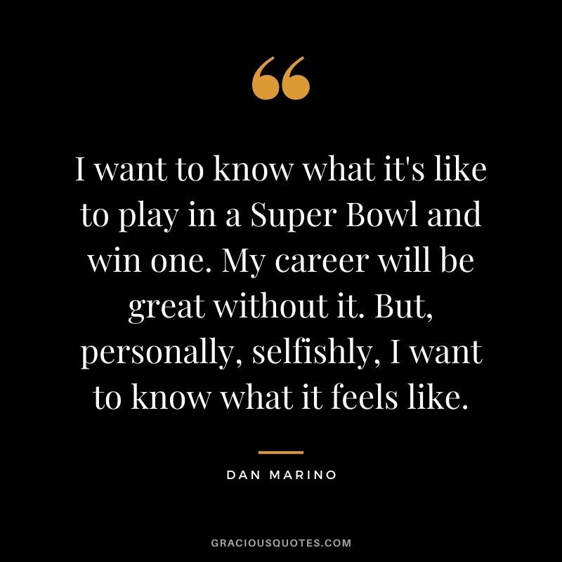 I want to know what it's like to play in a Super Bowl and win one. My career will be great without it. But, personally, selfishly, I want to know what it feels like.