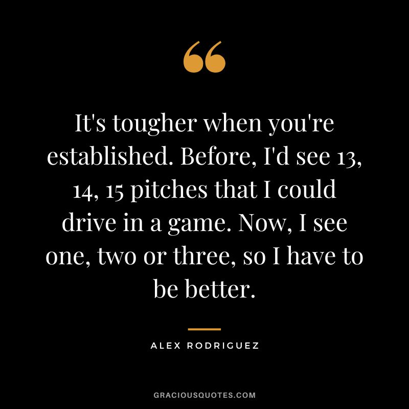 It's tougher when you're established. Before, I'd see 13, 14, 15 pitches that I could drive in a game. Now, I see one, two or three, so I have to be better.