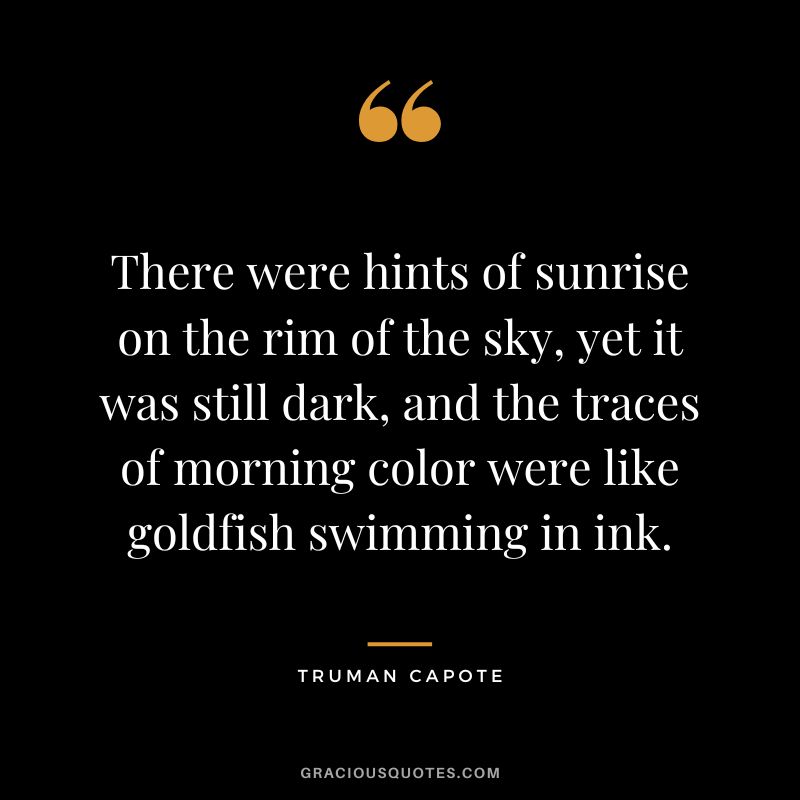 There were hints of sunrise on the rim of the sky, yet it was still dark, and the traces of morning color were like goldfish swimming in ink.