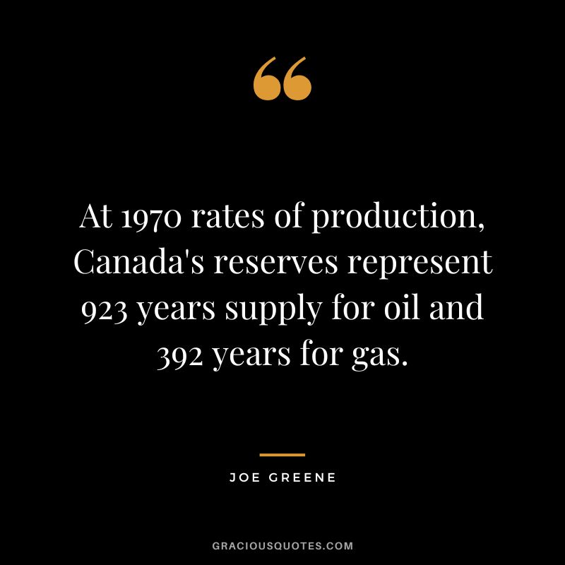 At 1970 rates of production, Canada's reserves represent 923 years supply for oil and 392 years for gas.