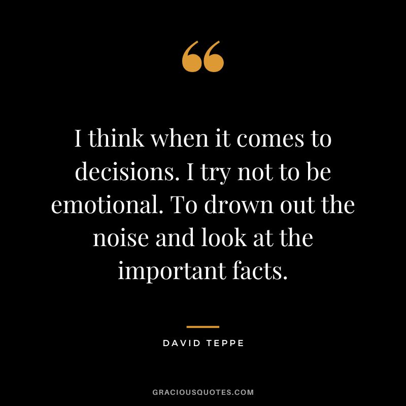I think when it comes to decisions. I try not to be emotional. To drown out the noise and look at the important facts. – David Teppe
