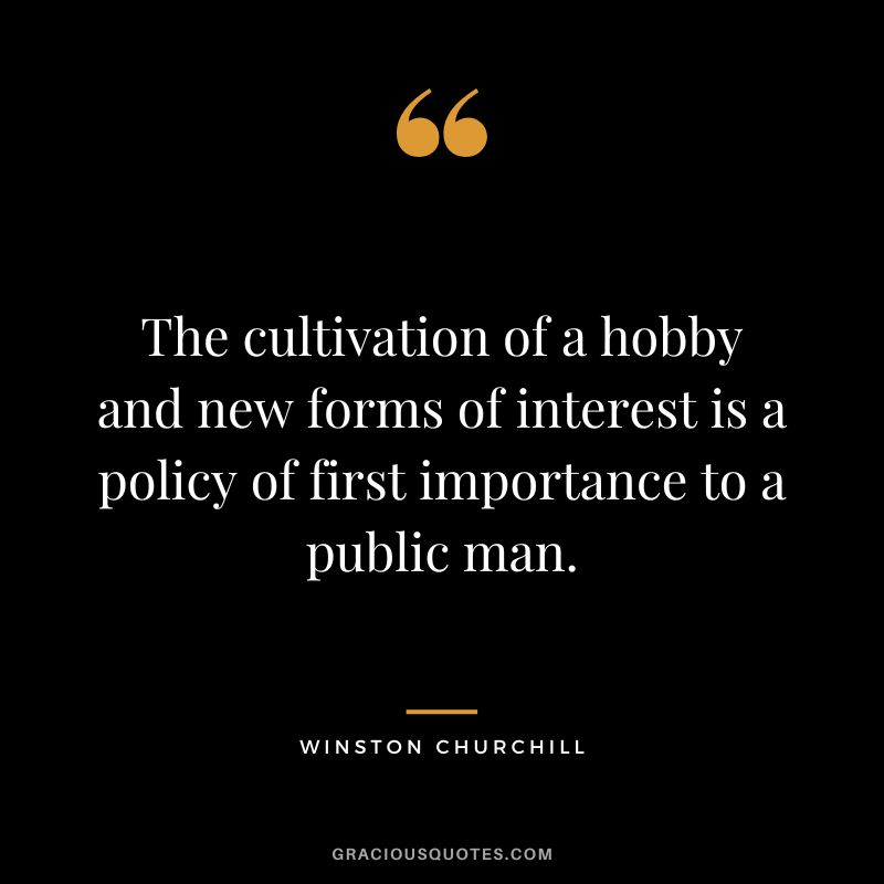 The cultivation of a hobby and new forms of interest is a policy of first importance to a public man. - Winston Churchill