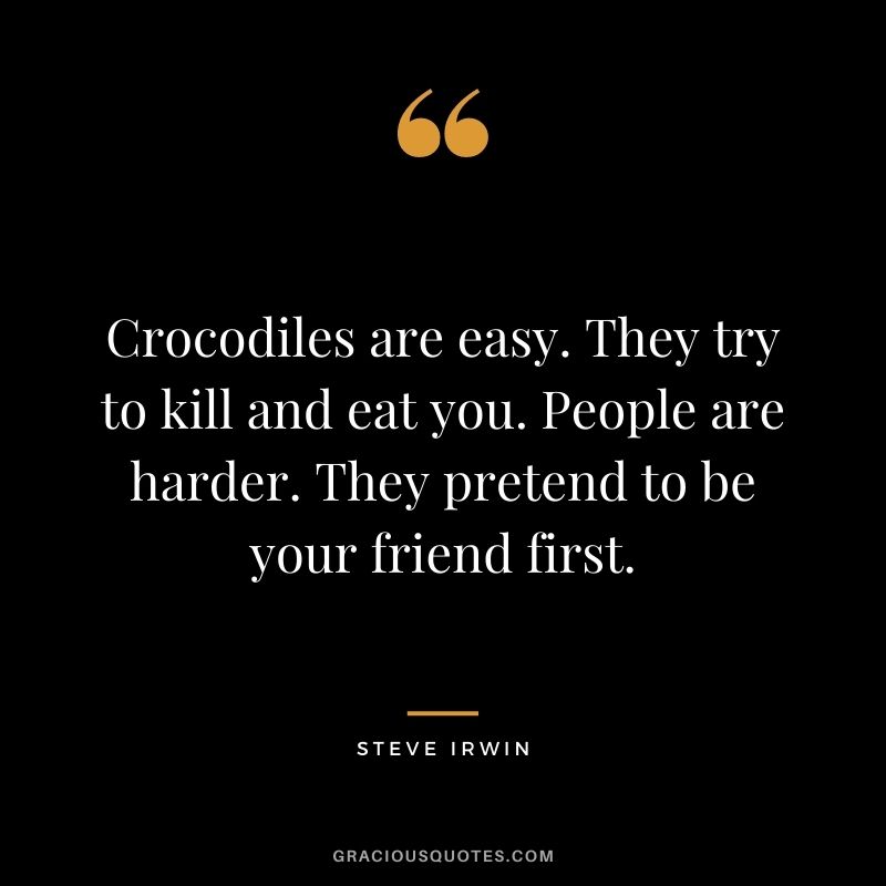 Crocodiles are easy. They try to kill and eat you. People are harder. They pretend to be your friend first. - Steve Irwin
