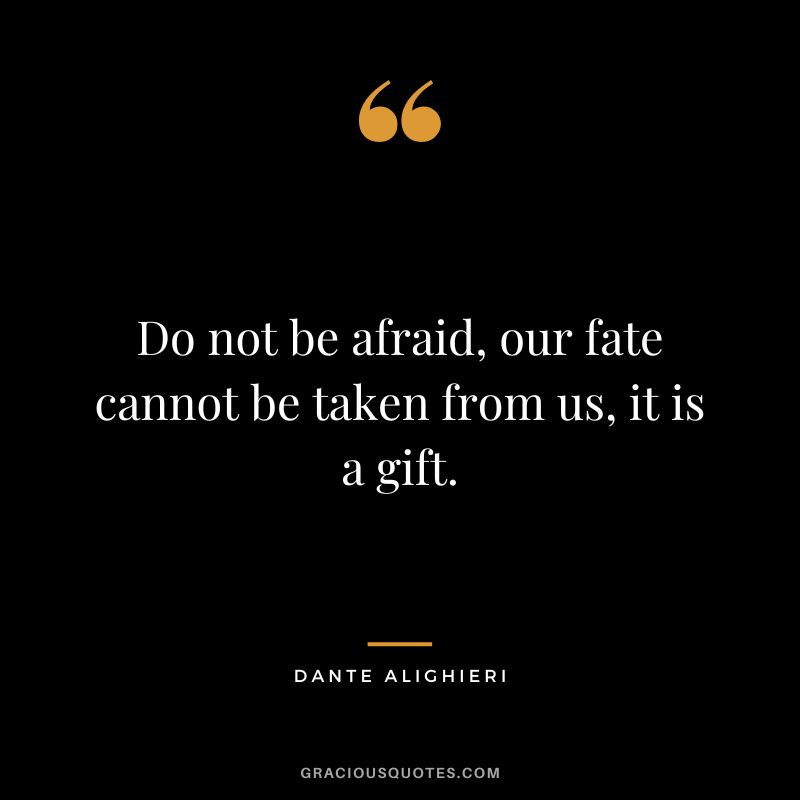 Do not be afraid, our fate cannot be taken from us, it is a gift. - Dante Alighieri