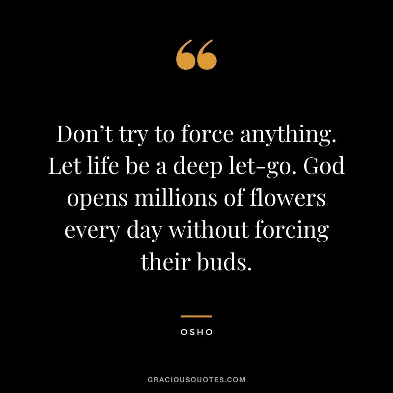 Don’t try to force anything. Let life be a deep let-go. God opens millions of flowers every day without forcing their buds. - Osho