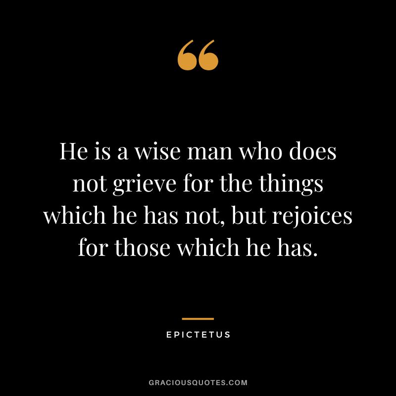 He is a wise man who does not grieve for the things which he has not, but rejoices for those which he has. - Epictetus